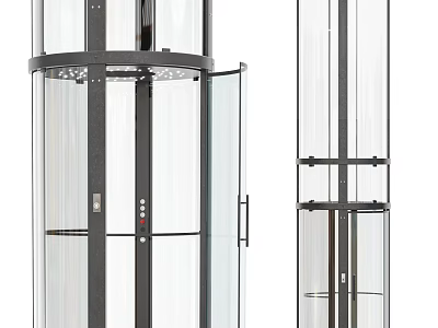 Modern Transparent Glass Elevator Interior Design With Steel Framework And Sliding Doors 3d model