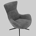 Gray Fabric Single Sofa with Curved Backrest Armrest and Black Star Base