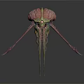 Alien Game Movie Character 3D Render With Glowing Eyes Purple Green Tentacles And Exoskeleton Structure