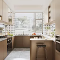 Modern Open Kitchen Interior With Island Counter Cabinets And Natural Light View
