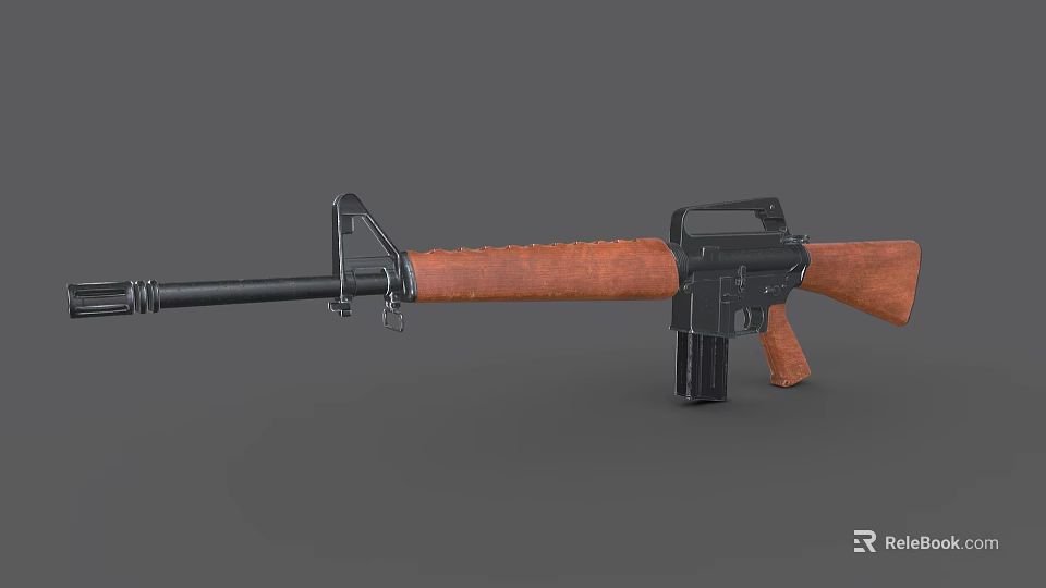 Classic Military Rifle With Wooden Stock Handguard And Black Metal Barrel Magazine 3d model 