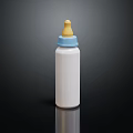 White Baby Bottle With Blue Cap And Yellow Nipple On Black Background