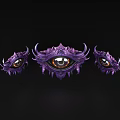 Three Purple Fantasy Style Eyes With Spiked Decorations Central Larger And Two Smaller