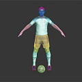 Man In White And Blue Football Jersey Standing With Soccer Ball Arms Outstretched