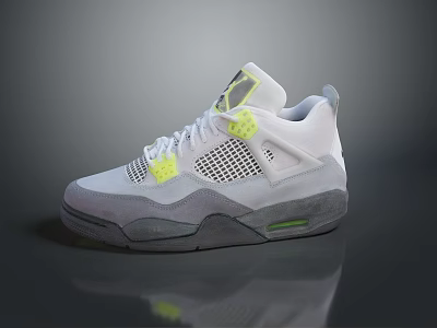 White High Top Athletic Sneakers With Yellow Accents Perforated Details And Gray Sole 3d model