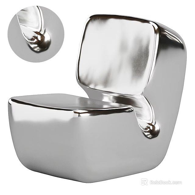Modern Leisure Chair With Silver Metallic Shiny Surface And Unique Structure Design 3d model 