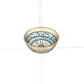 Antique Ceramic Bowl Featuring Blue And White Traditional Patterns And Worn Edges Design