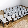 Public Chairs With Gray Seats And Metal Frames In Indoor Wooden Floor Space