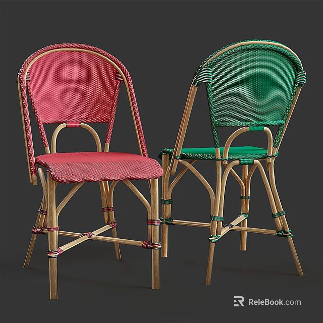 Red And Green Wicker Leisure Chairs With Lightweight Wooden Frame For Outdoor Use 3d model 