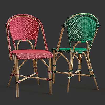 Red And Green Wicker Leisure Chairs With Lightweight Wooden Frame For Outdoor Use 3d model