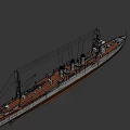 Vintage Warship With Multiple Funnels Tall Masts Gray And Brown Hull Deck Details