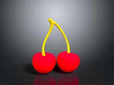 Fresh Ripe Cherries With Red Juicy Fruits And Yellow Stems On Dark Background 3d model