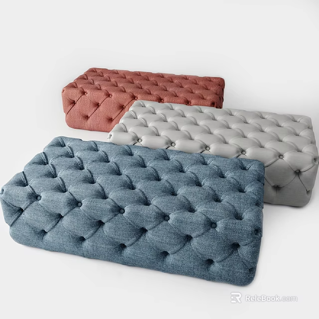 Tufted Fabric Sofa Benches in Blue Red and Gray Colors for Living Room 3d model 