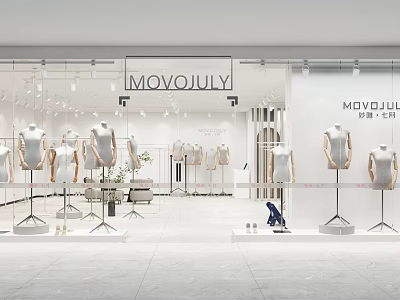 MOVOIUY Modern Clothing Store With Mannequins Clothing Displays And Bright Interior 3d model