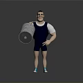 Muscular Cartoon Male Character Lifting Heavy Barbell On Wooden Floor With Gray Background
