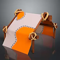 Cute Small Furniture With Wooden Pillars Orange White Fabric Ropes And Blue Decorative Patterns