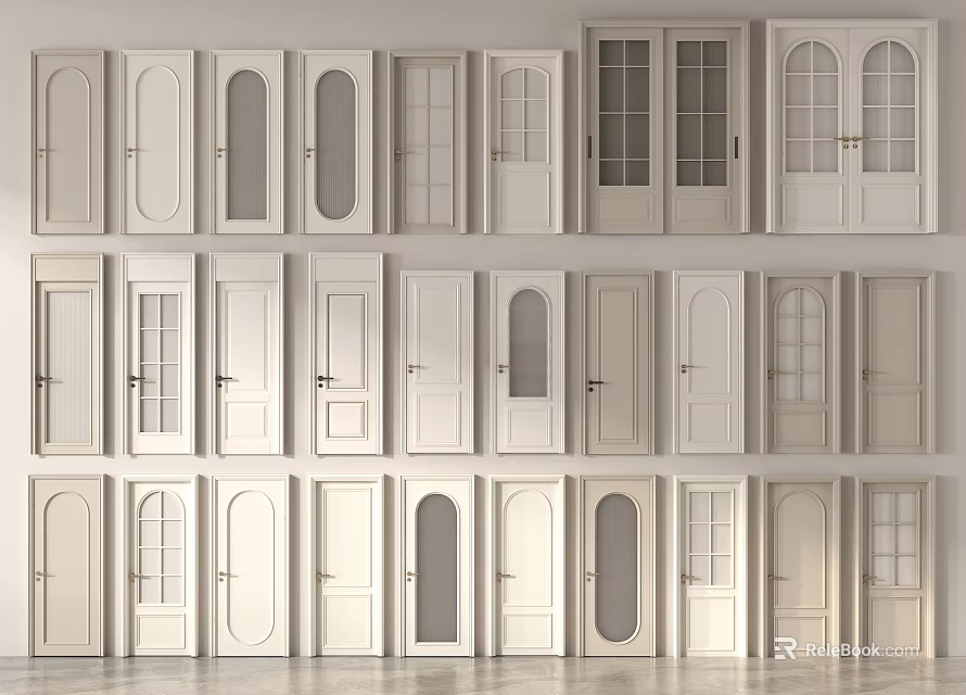 Various Hinged Door Styles With Glass Panels And Decorative Details For Home 3d model 