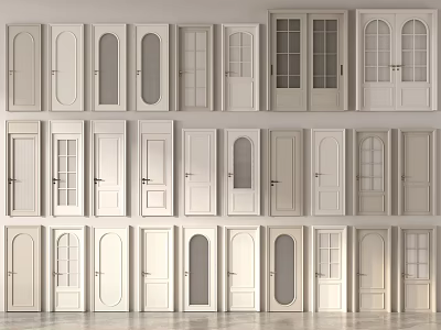 Various Hinged Door Styles With Glass Panels And Decorative Details For Home 3d model
