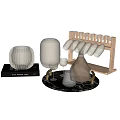 Elegant Glass Liquor Bottle And Wine Glasses On Wooden Tray With Rack