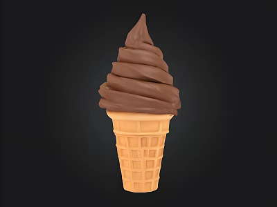 Delicious Chocolate Ice Cream Swirl In Waffle Cone On Black Background 3d model