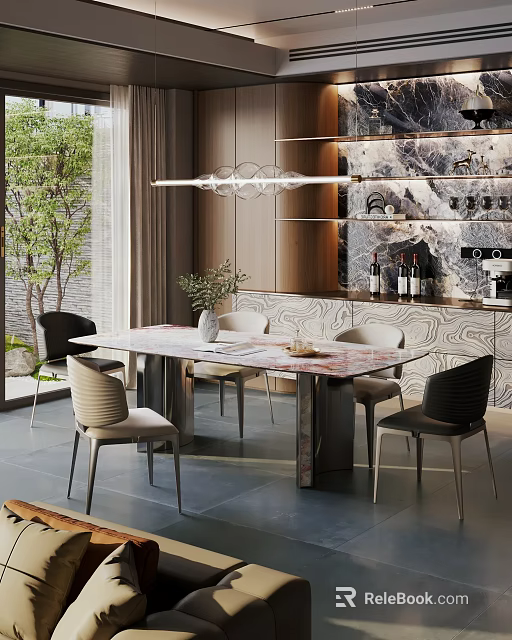 Modern Luxury Marble Top Dining Table Set With Stylish Chairs For Elegant Home Dining Room 3d model 