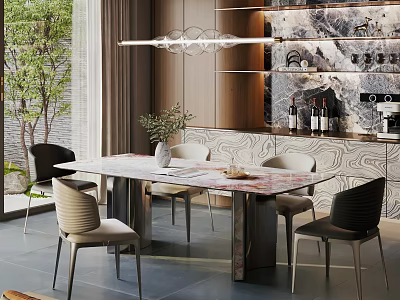 Modern Luxury Marble Top Dining Table Set With Stylish Chairs For Elegant Home Dining Room 3d model