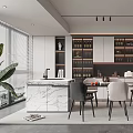 Modern Restaurant Interior With Open Design Marble Dining Table Chairs Wine Racks And Cabinets 3d model