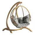 Modern Wooden Frame Hanging Chair With Round Design And Gray Cushion