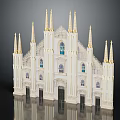 Gothic Cathedral Model With White Exterior Spires And Stained Glass Windows