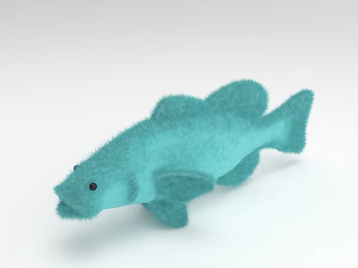 Blue Fish Shaped Plush Toy with Soft Furry Texture for Kids Playtime 3d model