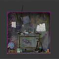 Creative Artisan Workbench Setup With Tools Papers Stool And Paint Bucket