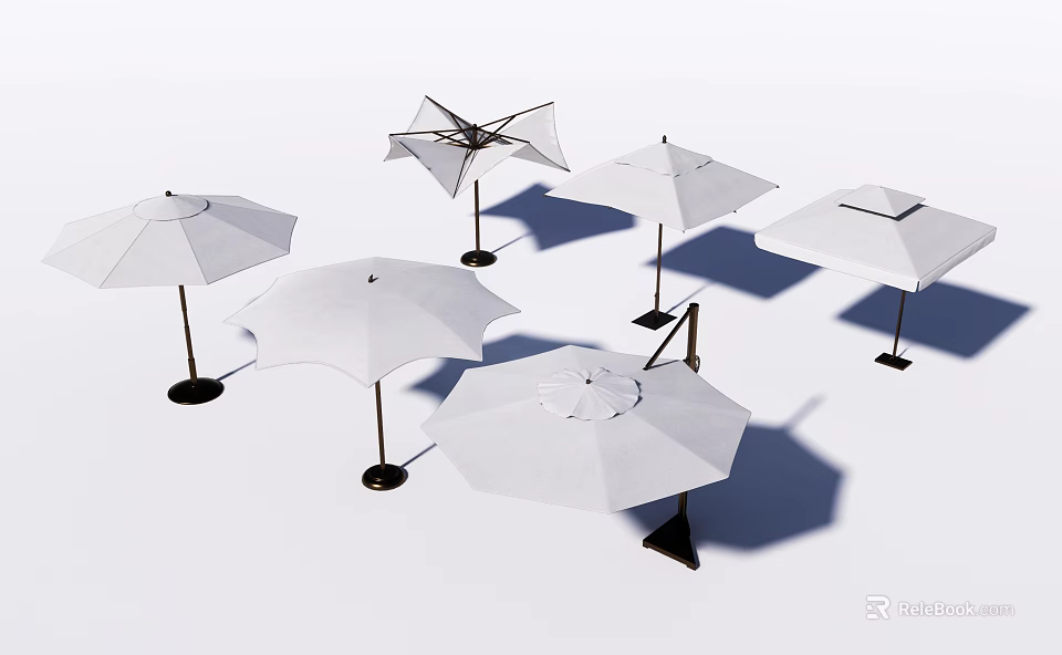 White Outdoor Sunshades In Multiple Styles With Stands For Garden Patio Use 3d model 