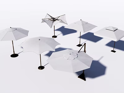 White Outdoor Sunshades In Multiple Styles With Stands For Garden Patio Use 3d model