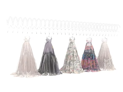 Fashionable Women Dresses Hanging On Racks With Various Styles And Colors 3d model