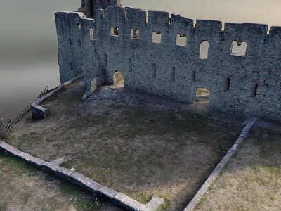 Ancient Building Ruins With Stone Walls Arched Windows And Grassland Surroundings 3d model