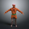 Man Wearing Pink Turban Orange Robe Green Belt And Worn Gray Pants