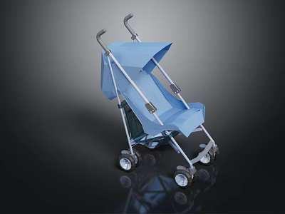 Lightweight Blue Baby Stroller Featuring Foldable Design Sun Canopy And Wheels 3d model