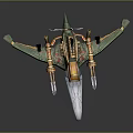 Futuristic Green And Gold Spacecraft With Wings And Engines In Cosmic Design