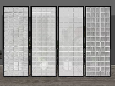 Modern Room Dividers With Black Frame And Grid Pattern Transparent Panels 3d model