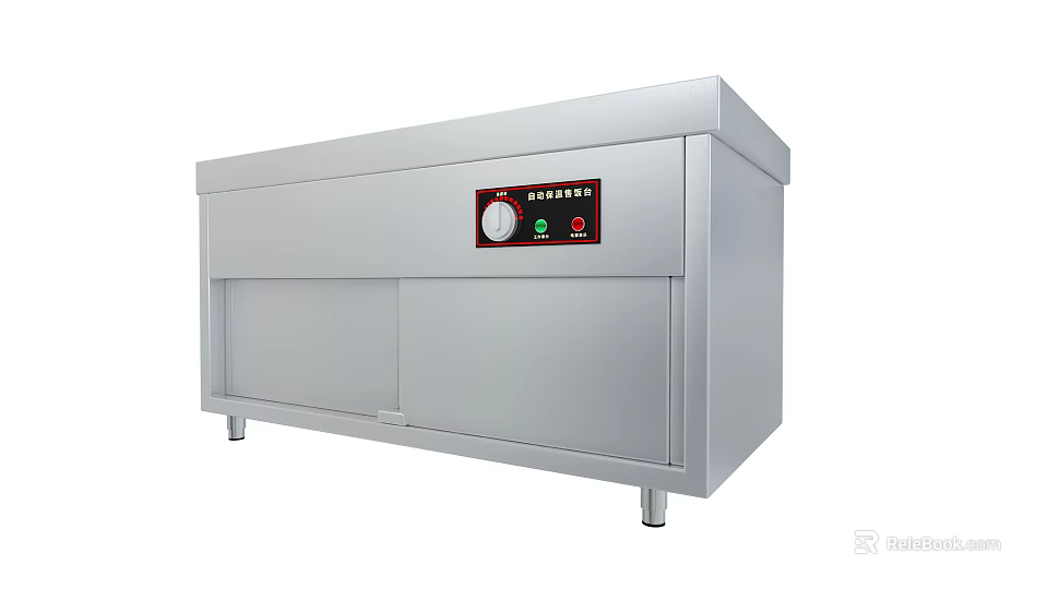 Stainless Steel Display Shelf With Control Panel Knob Buttons And Storage Compartments 3d model 