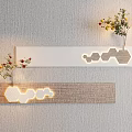 Modern Wall Decor With Lighted Wooden Panels Geometric Cutouts And Flower Vases