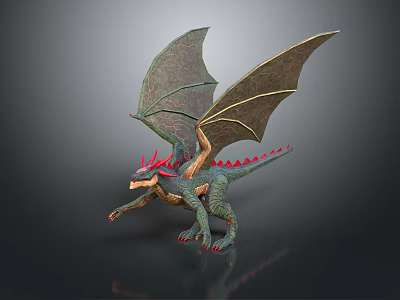 3D Dragon Model With Detailed Wings Golden Edges Green Body And Red Accents 3d model