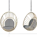 Two Stylish Rattan Hanging Chairs With Gray Cushions And Hanging Design