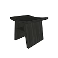 Modern Black Wooden Stool With Curved Seat And Geometric Legs Design