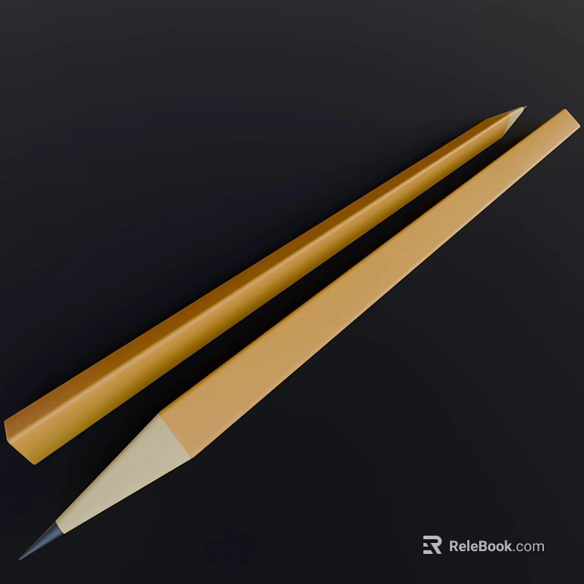 Two Yellow Pencils with White Sharp Tips on Minimalist Black Background 3d model 