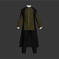 Men's Patterned Long Sleeve Shirt With Black Long Vest And Trousers