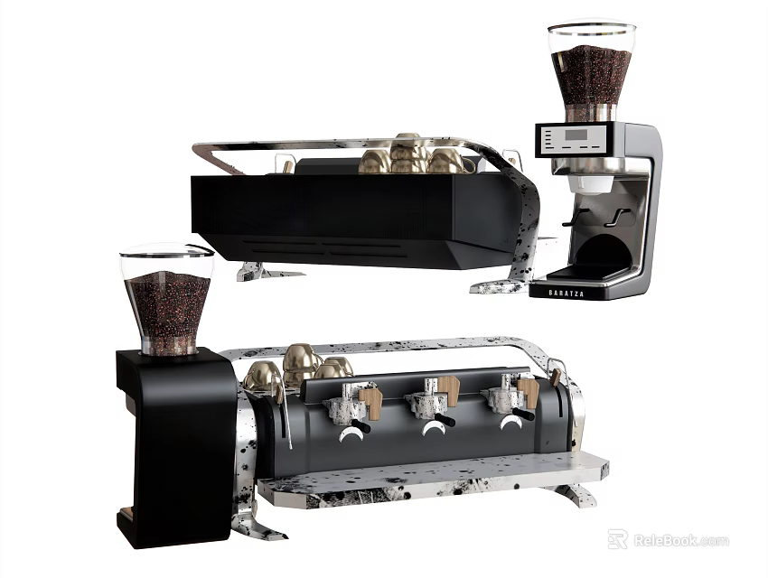 Sleek Modern Kitchen Appliances With Coffee Grinders And Stainless Steel Components 3d model 