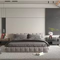 Modern Bedroom Interior Design With Comfortable Bed Nightstand Area Rug And Decorative Plant