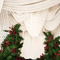 Elegant Photo Spot With White Draped Curtains Crystal Chandeliers And Christmas Trees