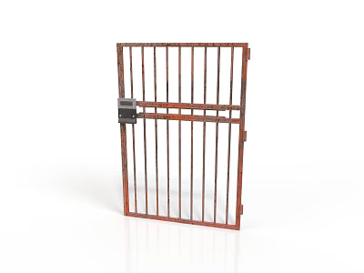 Rustic Metal Grille Gate With Vertical Bars And Secure Lock 3d model